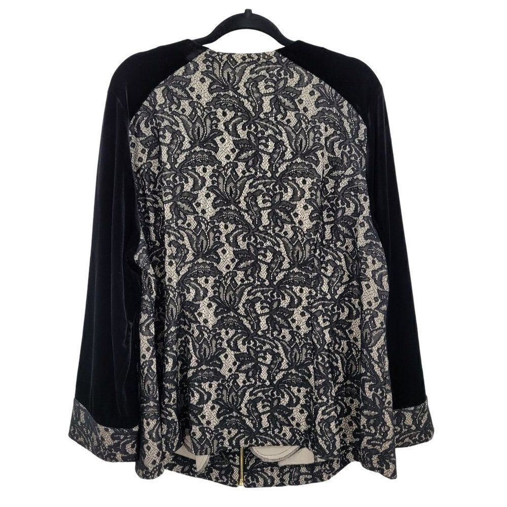 Catherines Black Label Formal Shacket Top 1X Black Velour Lace Blocking Zip Goth - Picture 3 of 14